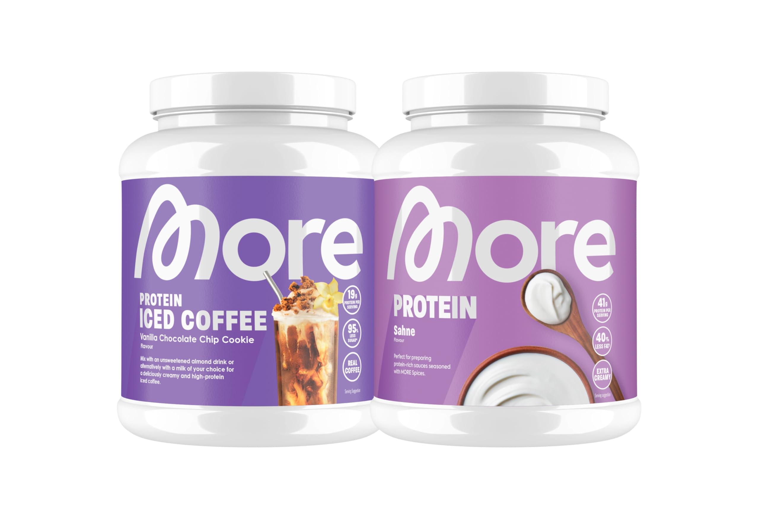 MORE Proteinbundle aus More Protein Sahne, 600g und Protein Iced Coffee, 500g, Vanilla Chocolate Chip Cookie, Whey Konzentrat Casein Mix und Eiskaffee mit wertvollen Proteinen - made in Germany